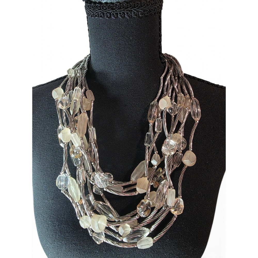 Linea Louis Dell'Olio Vintage Mardi Gras Multi Strand Necklace Clear Silver Glam